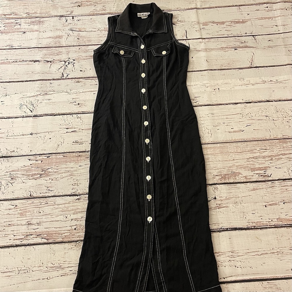 Vintage Rampage Dress Sz 5 Black Cotton Sleeveless‎ Button Up Bodycon Lagenlook
